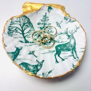 Handmade Scallop Shell Trinket Dish W/ Forest Decoupage Design